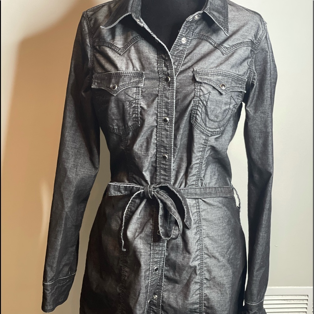 True Religion Black Denim Belted Shirt